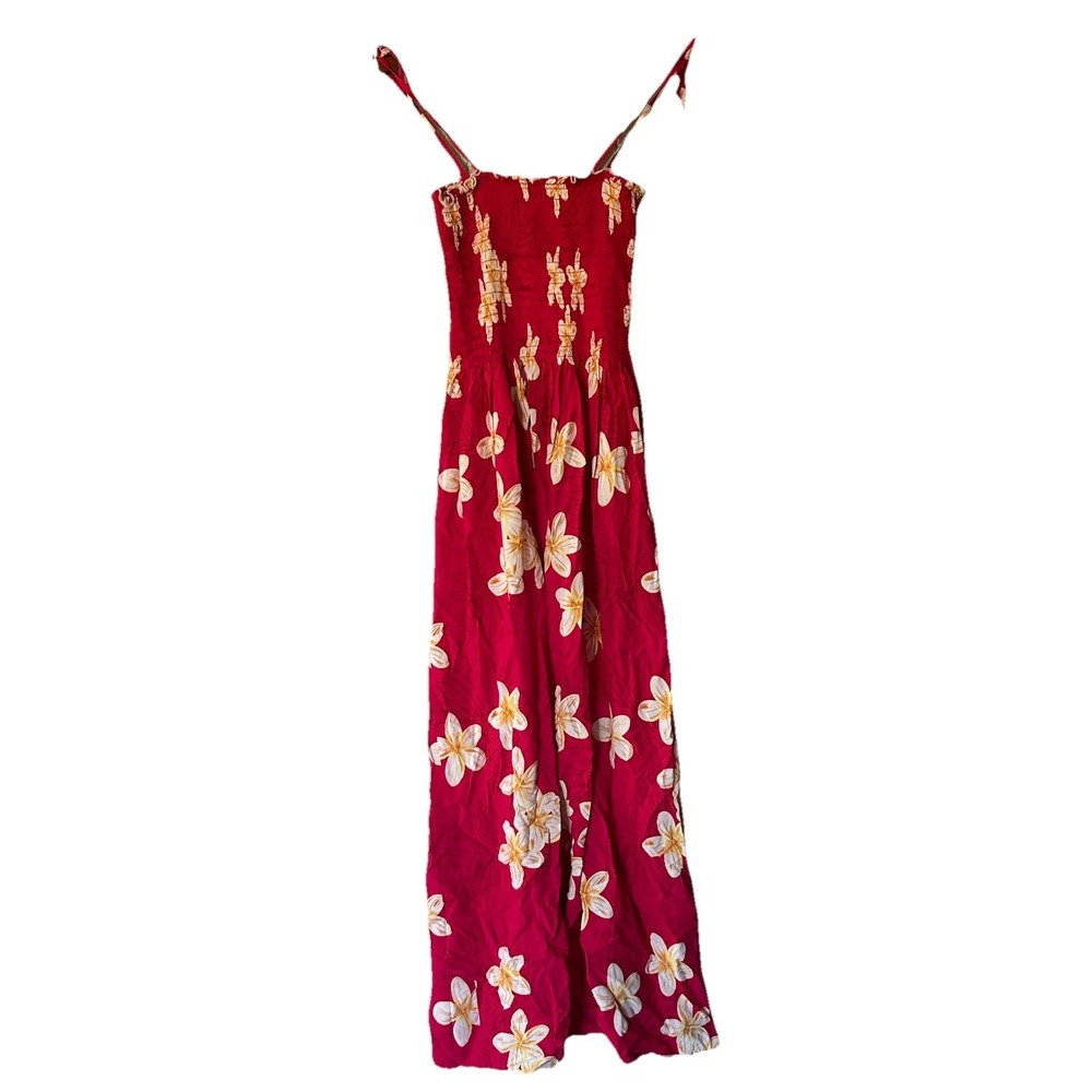 Favant Hawaii Pink‎ Plumeria Floral Smocked Midi Sun Dress Women's S Tropical